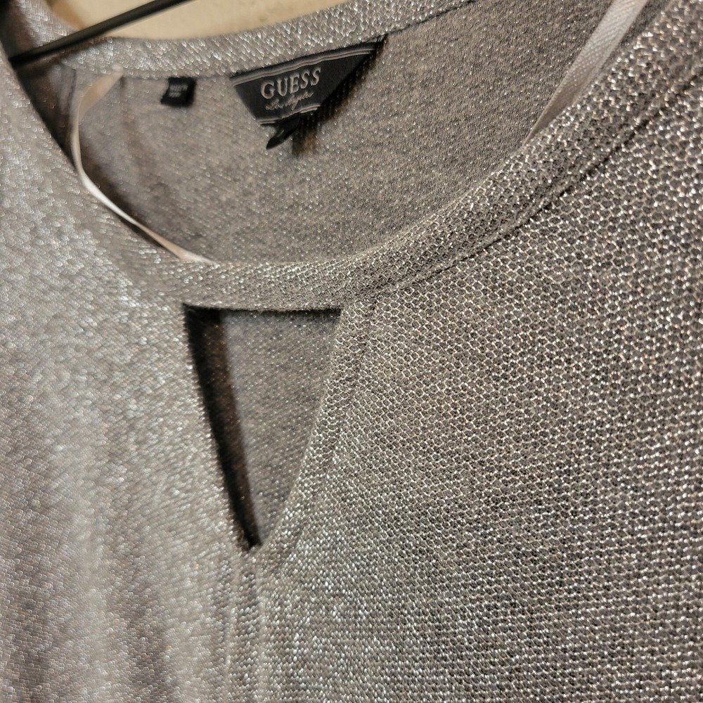 Guess Los Angeles Silver Metallic Cutout V-Neck Dolman Sleeve Knit Top L Y2K - Picture 3 of 10